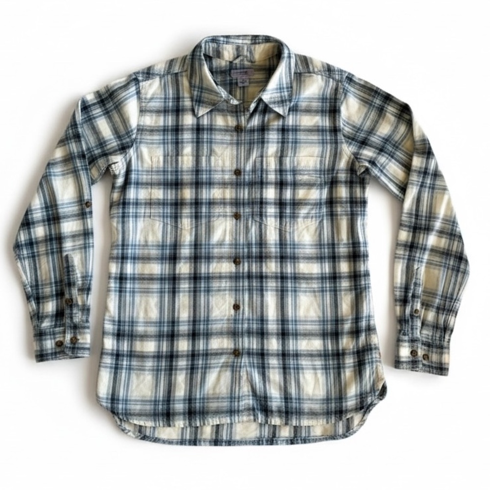 Carhartt Plaid Button Down Shirt Women’s Small Blue Cream Cotton Casual